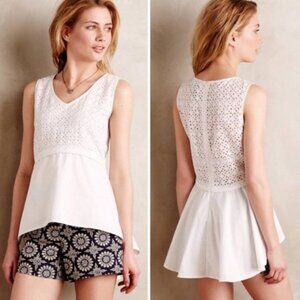 Anthropologie HD in Paris White Eyelet Tank Blouse Small